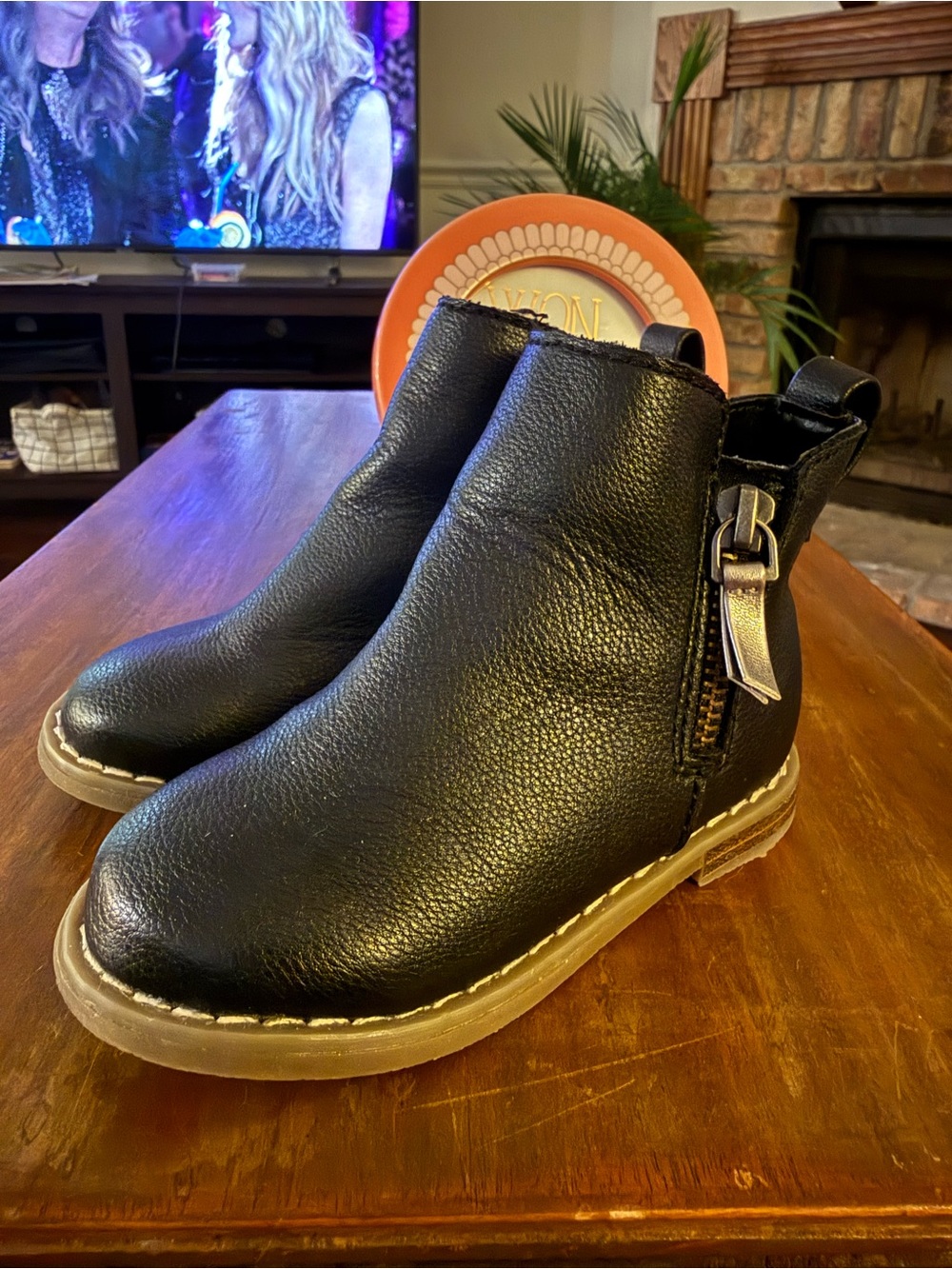 Kids Black Leather-Look Side-Zip Ankle Boots